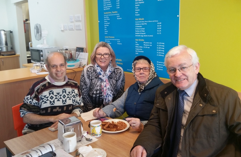 Martin with customers at Age UK Grimsby