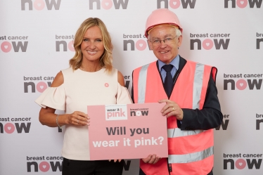 Martin Vickers MP poses in pink at Westminster to support Breast Cancer Now’s vital research